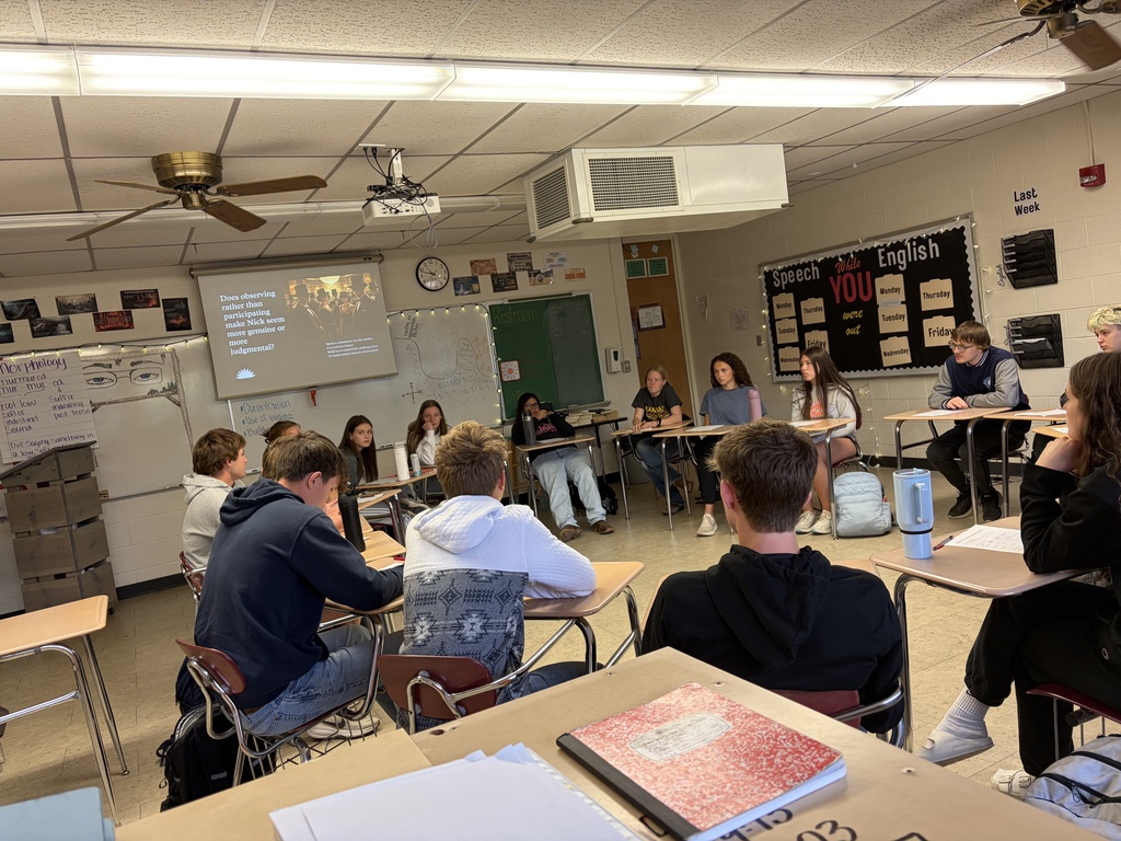 Today, Ms. Dains' English 11 class worked on a Socratic seminar on authenticity using the first three chapters of The Great Gatsby. Her students fully led the discussion and related it not only to other parts of the book but also to the society we are currently living in. #celebrate379