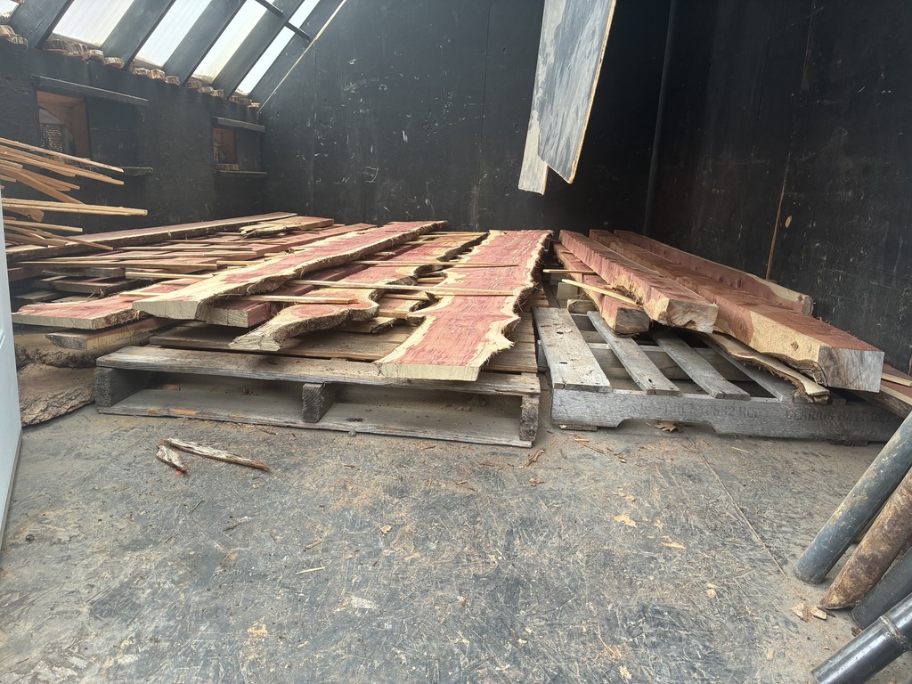 Mr. Pfizenmaier and Mrs. Schooley’s classes turned three logs into 28 boards yesterday! The boards, which are now drying in their kiln, will be used for future projects. #celebrate379