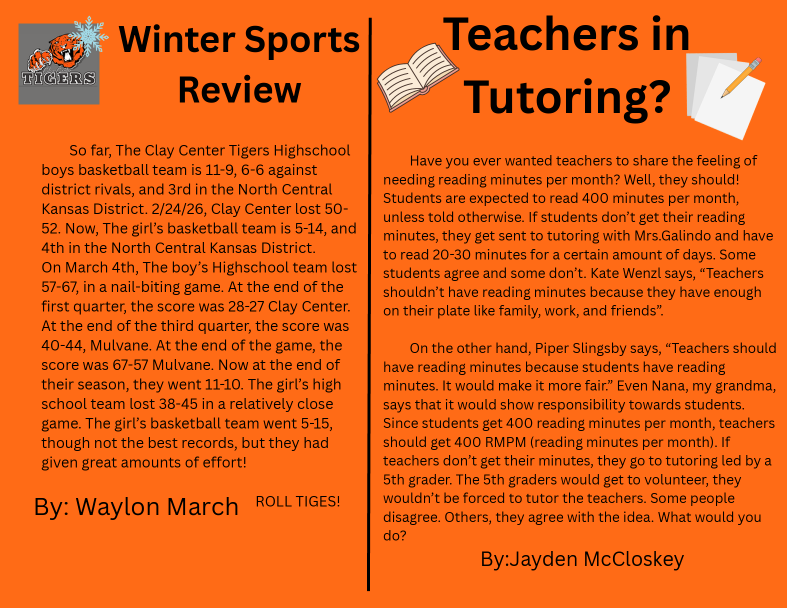 Bengal Innovators is a time for students to choose a topic of interest to them. There are many options, including Jr. Bengal News, run by Mrs. Chestnut. During this time, students create their own newspaper. Everyone has jobs, such as news writer, editor-in-chief, headline writer, design team, etc. Their first edition is out, and you can see it exclusively here! #celebrate379