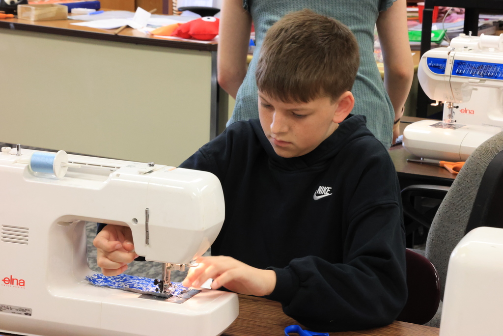 It's sewing time in Mrs. McDonald's F.A.C.S. classes! Her 6th graders are just learning how the basics, but soon they will be creating their own projects! #celebrate379