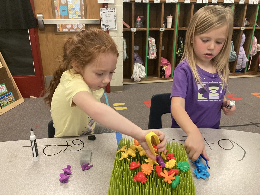 Mrs. Bruggeman's Pre-K students had a fun way to write and solve addition problems today! They did this by using their fine motor skills to pluck bugs from the garden and count them. Don’t tell Mrs. Lane, but they also wrote on the tables! #celebrate379