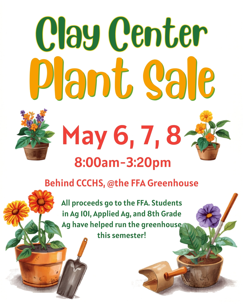 The CCCHS FFA plant sale will take place May 6, 7, and 8. Students in the 8th Grade, Ag 101, and Applied Agriculture classes have helped manage the greenhouse this school year. Come check them out! #celebrate379