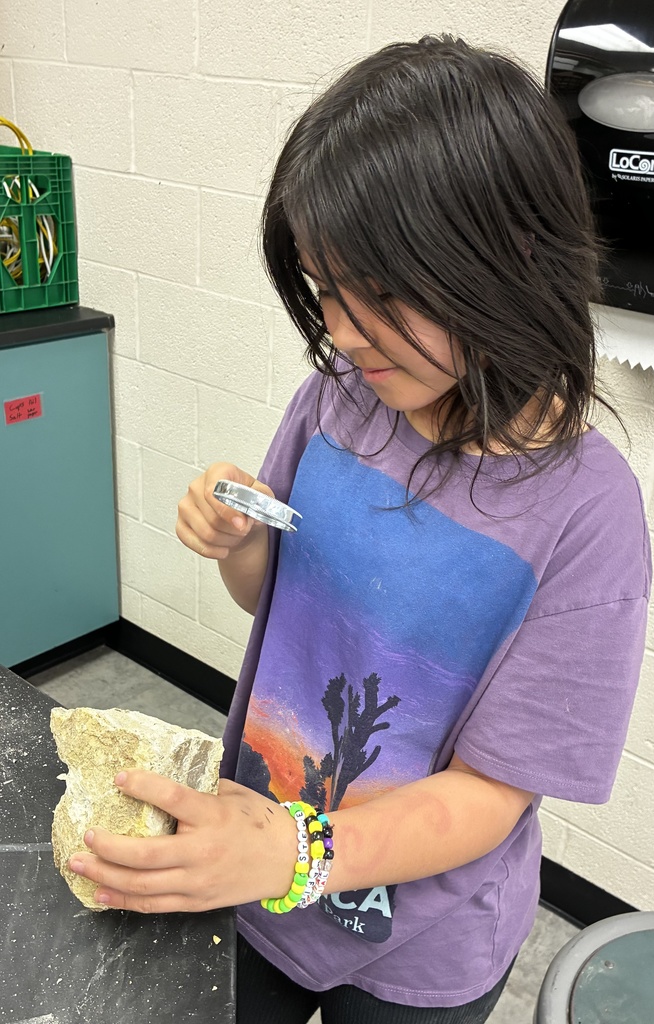 6th-grade students in Mr. Walsh's science enrichment class found some unique fossils this week! They found rocks from different areas around Clay County, and then started chiseling away and found brachiopods, fusulinids, and even quartz! They also mapped out where the samples came from. #celebrate379