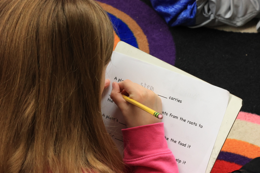 Students take notes about pants and seeds.