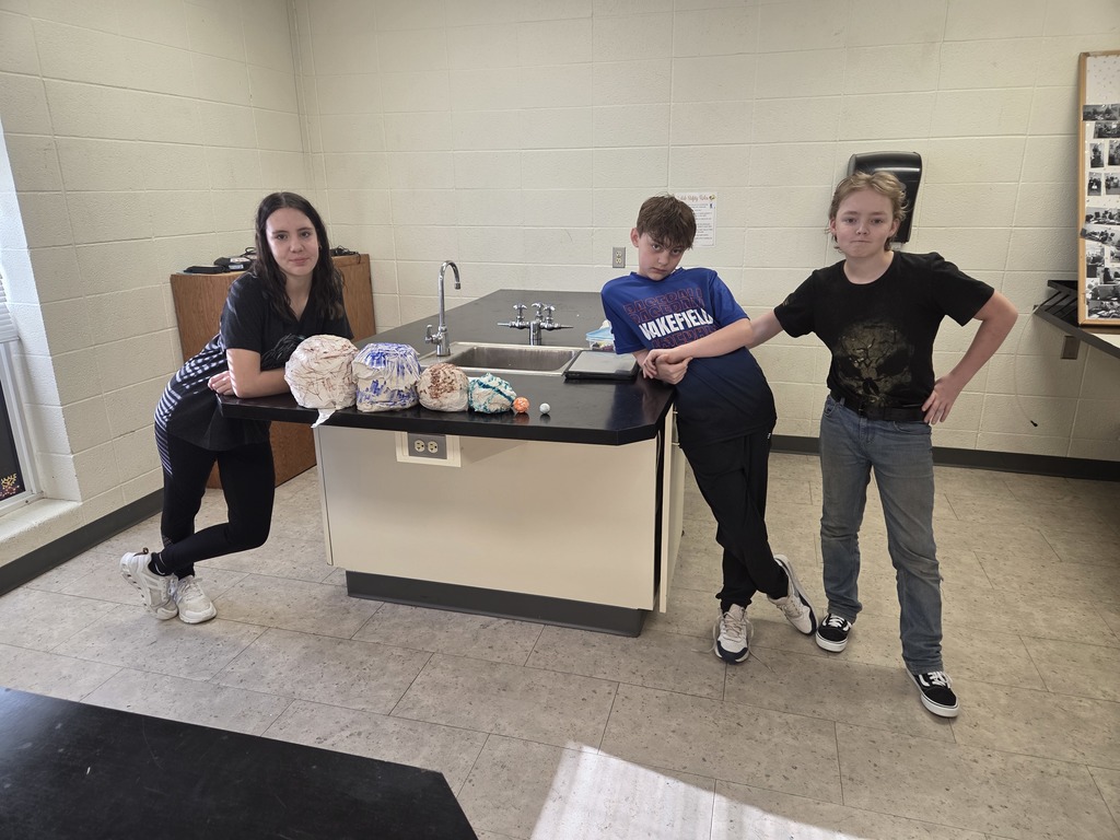 6th grade students in Mrs. Trembath’s science class display handmade scale models of the planets, created using materials like Styrofoam, tin foil, and toilet paper, as part of a solar system project that also incorporated math skills and percent error calculations.