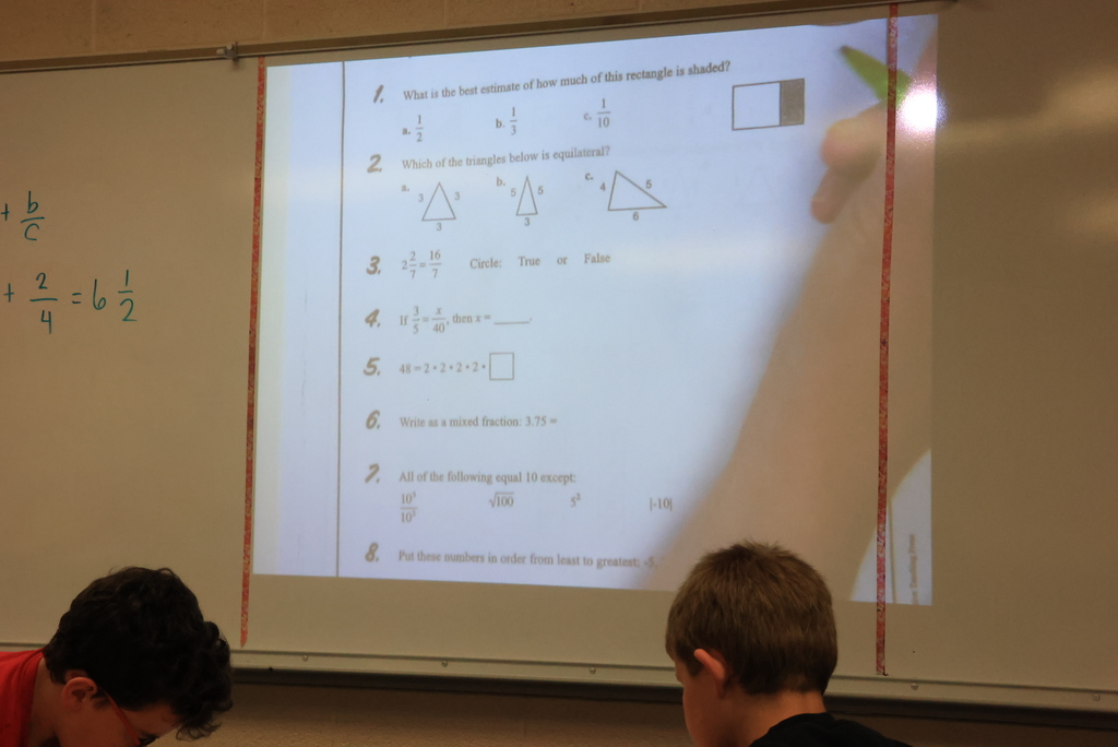 A list of questions are posted on the projector screen.