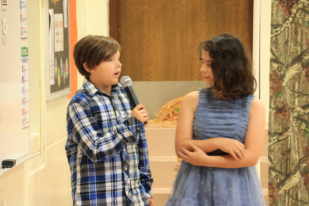 Students act as Hanzel and Gretel during the play, 'Blame it on the Wolf."