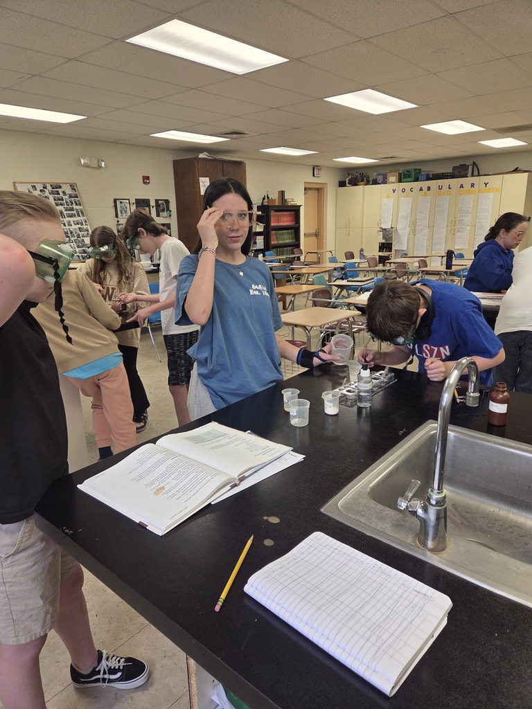 Wakefield science students wear goggles while conducting a lab to see what liquids dissolved sodium chloride and calcium chloride the best.