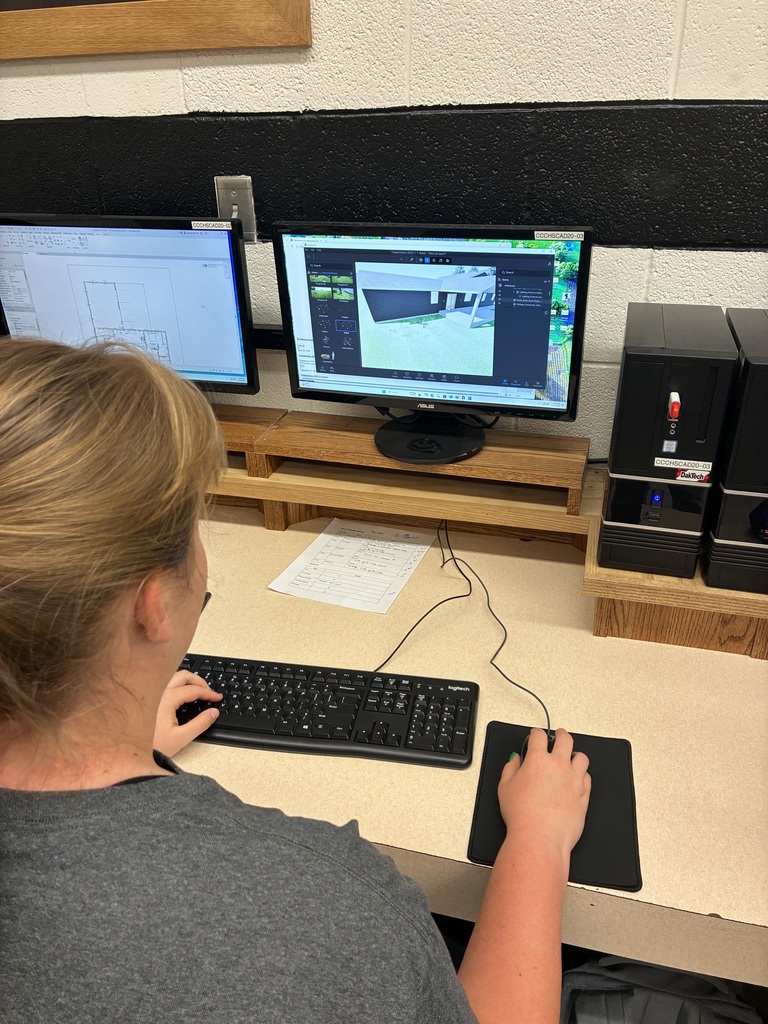 A student uses a new program called TwinMotion to help render their house designs. They can now create landscapes and select materials and colors to help personalize their designs..