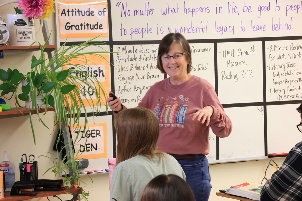 Mrs. Reichert explains the week's schedule to her sophomore students.