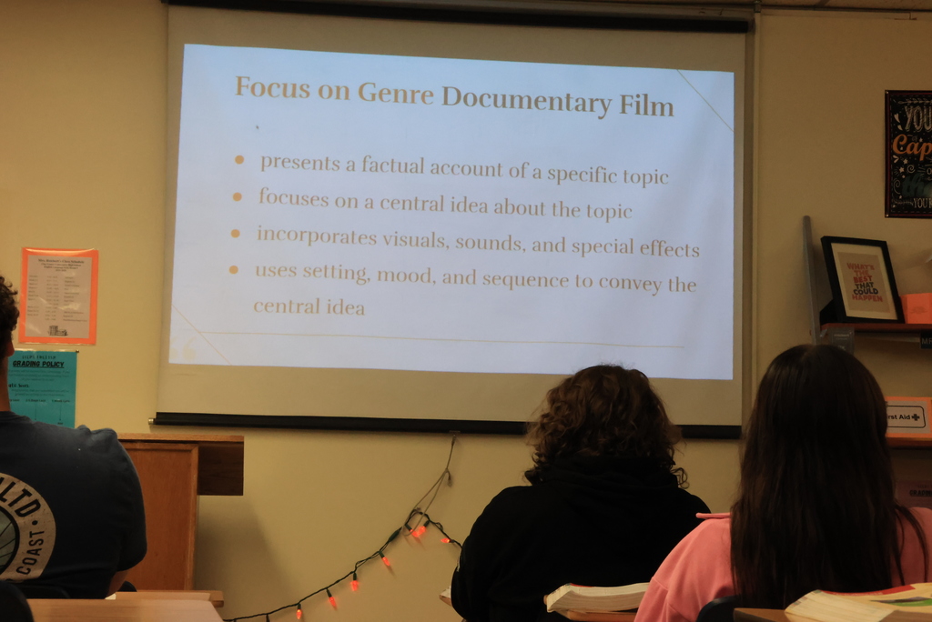 The week's focus is shown up on the board to Sophomore English students.