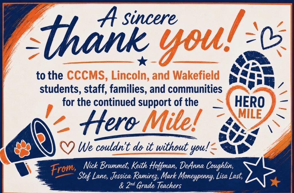 This is a thank you to everyone who supported the CCCMS Hero Mile, which was held on May 19, 2026.