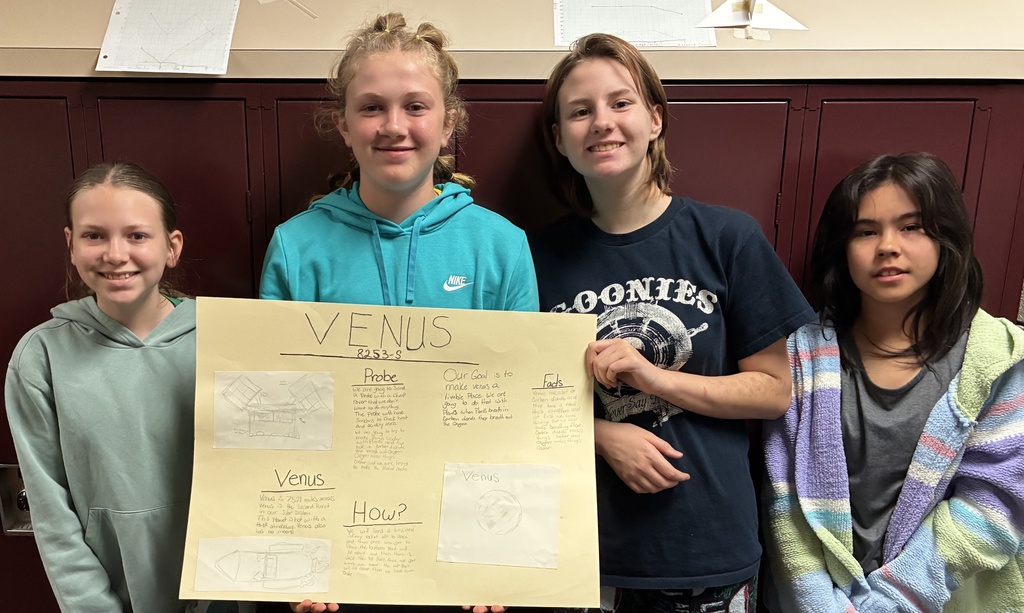 Mr. Walsh's 6th grade science students show off their space mission research project.