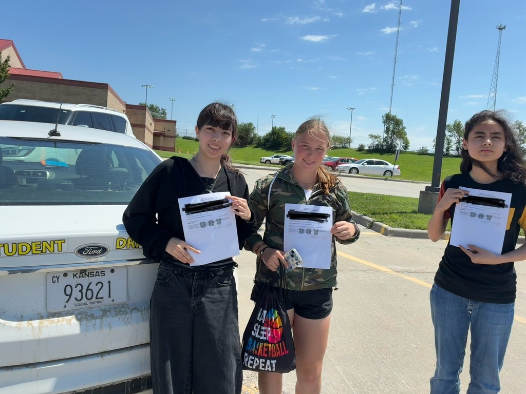 This is a photo of multiple USD 379 students who completed their Driver's Education training this summer.