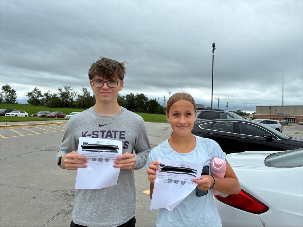 This is a photo of multiple USD 379 students who completed their Driver's Education training this summer.