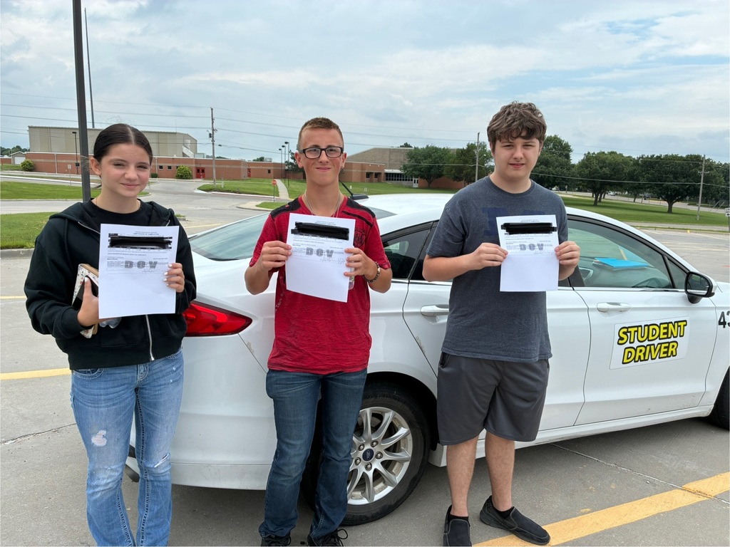 This is a photo of multiple USD 379 students who completed their Driver's Education training this summer.