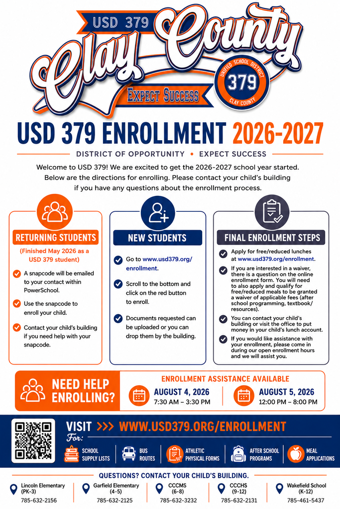 Enrollment poster with dates for enrollment: August 4th and 5th
