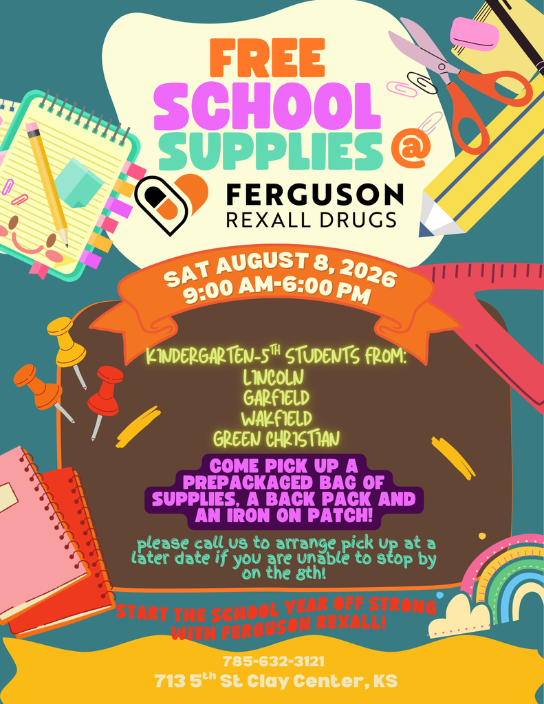 Ferguson Rexall Drugs is sponsoring a Free School Supplies day on Saturday, August 8th from 9:00 am - 6:00. pm