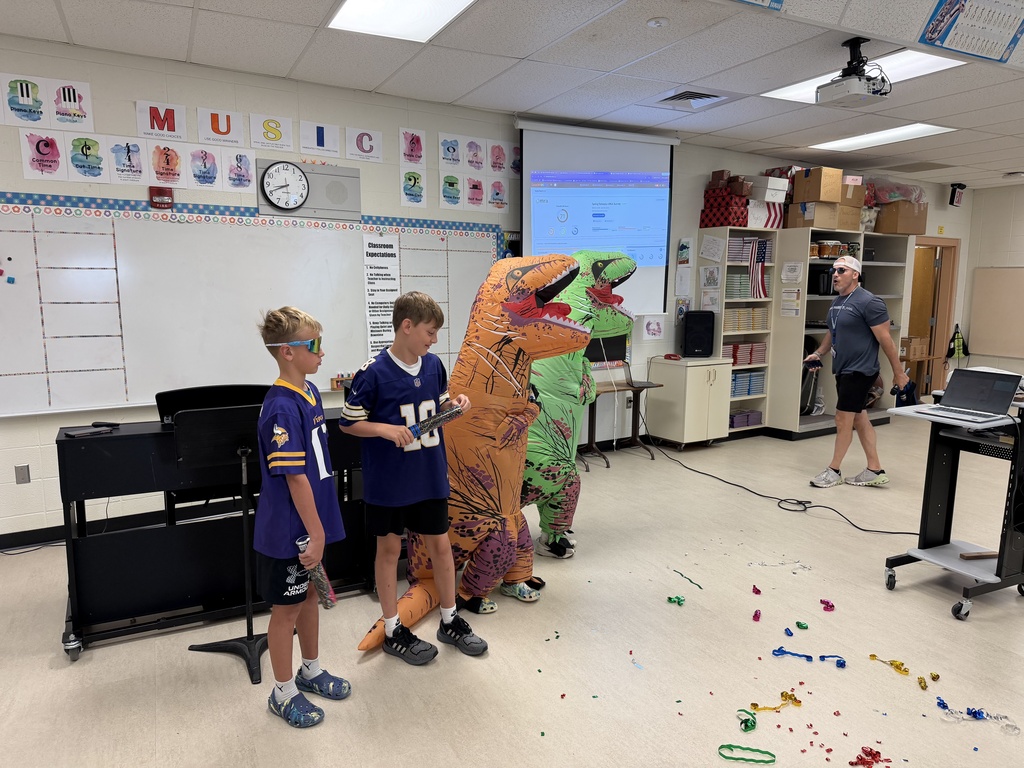 As part of their inservice days leading up to the first day of school, all USD 379 buildings are going through Leader in Me training.  Yesterday at Wakefield, Lighthouse team leader Mr. Freeman brought in students from elementary, junior high, and high school to present their MRA (Measurable Results Assessment) data from last year. It even included music and poppers at the end!  Thanks to the kids (and dinosaurs) who spent part of their last few days of summer helping out our staff! #Celebrate379