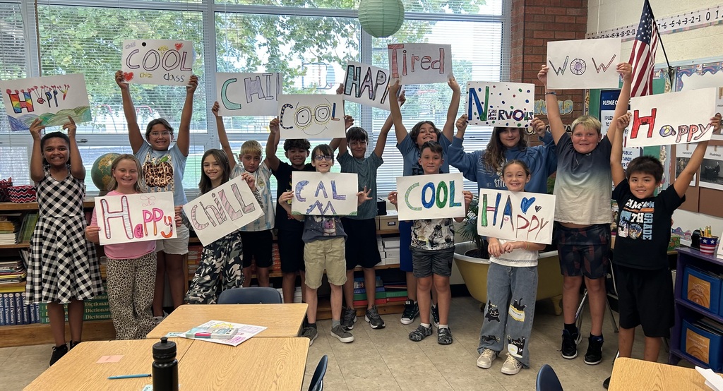 Mr. Yenni's 5th graders hit the ground running yesterday! First, they participated in a Think-Pair-Share activity discussing their favorite color, food, pets, and hobbies. Then, they created posters displaying how they felt about their first day of school. #Celebrate379