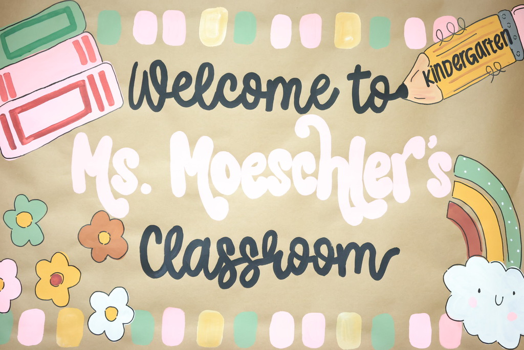 A "Welcome of Ms. Moeschler's Classroom" sign.