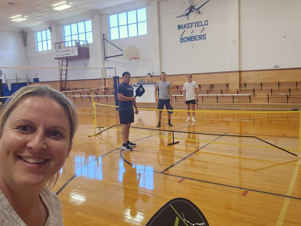 When technology doesn't work and teachers have plan periods, then you play pickle-ball. Just FYI, McDonalds and Bybee won both games!