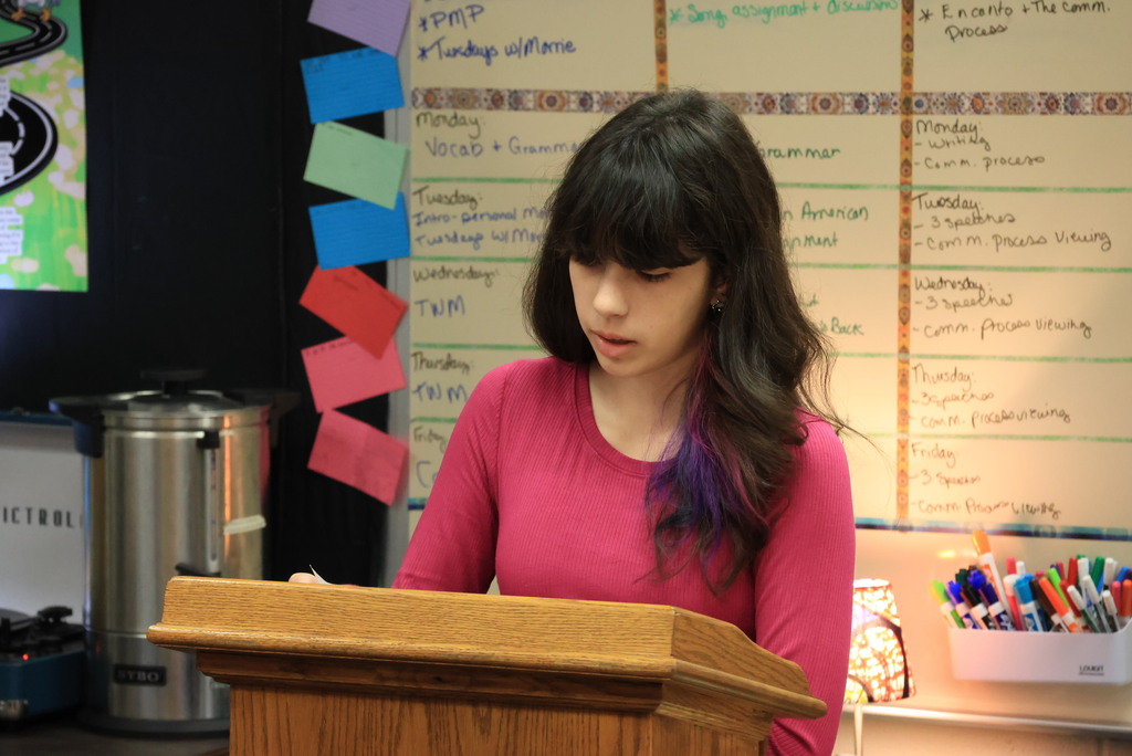 Students give their "Getting To Know You Better" speeches.