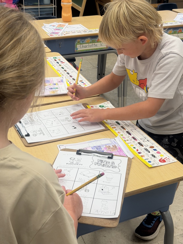 Mrs. Judy's K-1 class participated in an activity called "Find a Friend". They worked on their communication skills and name writing! They interacted with one another, asking and answering questions in order to find friends who enjoy various activities.