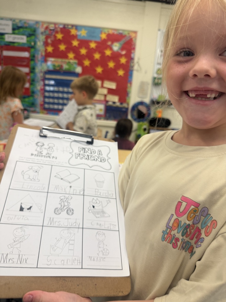 Mrs. Judy's K-1 class participated in an activity called "Find a Friend". They worked on their communication skills and name writing! They interacted with one another, asking and answering questions in order to find friends who enjoy various activities.