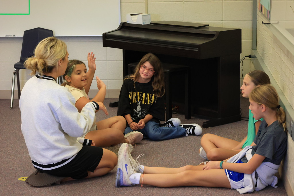 Mrs. Rourke's 5th grade music classes come up with choreograph ideas for the songs they will sing in their upcoming fall concert.
