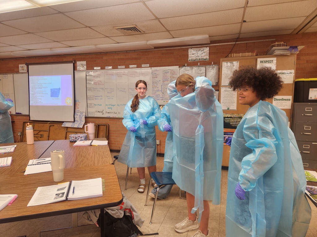 Mrs. Flegler's Animal Care students have been learning about how animal health professionals protect themselves from pathogens and zoonotic diseases. They practiced proper handwashing techniques, put on and removed gloves, and donned surgical gowns. Students also discussed how the levels of personal protective equipment (PPE) increased to provide more protection in different situations. #Celebrate379 #case4learning #AHVS