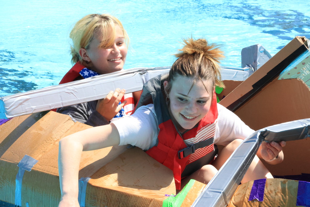 Mrs. Pfizenmaier's STEAM class and Mr. Roberts' science classes put their creativity, engineering skills, and teamwork to the test at the Clay Center Aquatic Pool today during their Cardboard Boat Regatta! Students designed boats using only cardboard and duct tape.