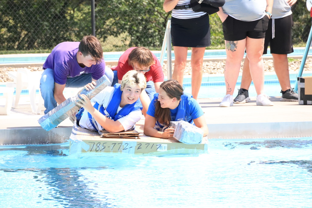 Mrs. Pfizenmaier's STEAM class and Mr. Roberts' science classes put their creativity, engineering skills, and teamwork to the test at the Clay Center Aquatic Pool today during their Cardboard Boat Regatta! Students designed boats using only cardboard and duct tape.
