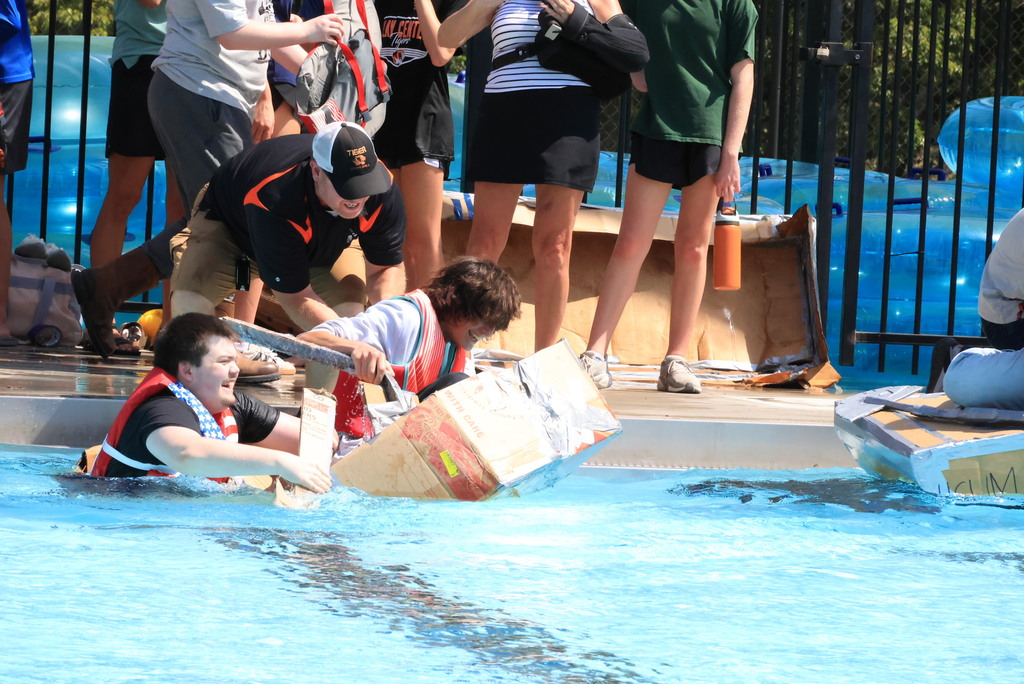 Mrs. Pfizenmaier's STEAM class and Mr. Roberts' science classes put their creativity, engineering skills, and teamwork to the test at the Clay Center Aquatic Pool today during their Cardboard Boat Regatta! Students designed boats using only cardboard and duct tape.