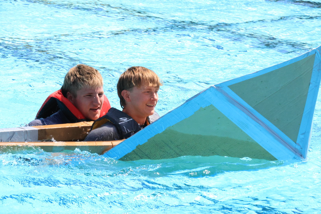 Mrs. Pfizenmaier's STEAM class and Mr. Roberts' science classes put their creativity, engineering skills, and teamwork to the test at the Clay Center Aquatic Pool today during their Cardboard Boat Regatta! Students designed boats using only cardboard and duct tape.