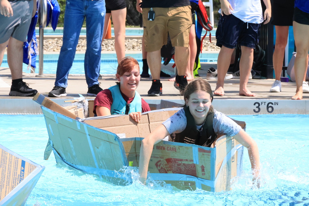 Mrs. Pfizenmaier's STEAM class and Mr. Roberts' science classes put their creativity, engineering skills, and teamwork to the test at the Clay Center Aquatic Pool today during their Cardboard Boat Regatta! Students designed boats using only cardboard and duct tape.