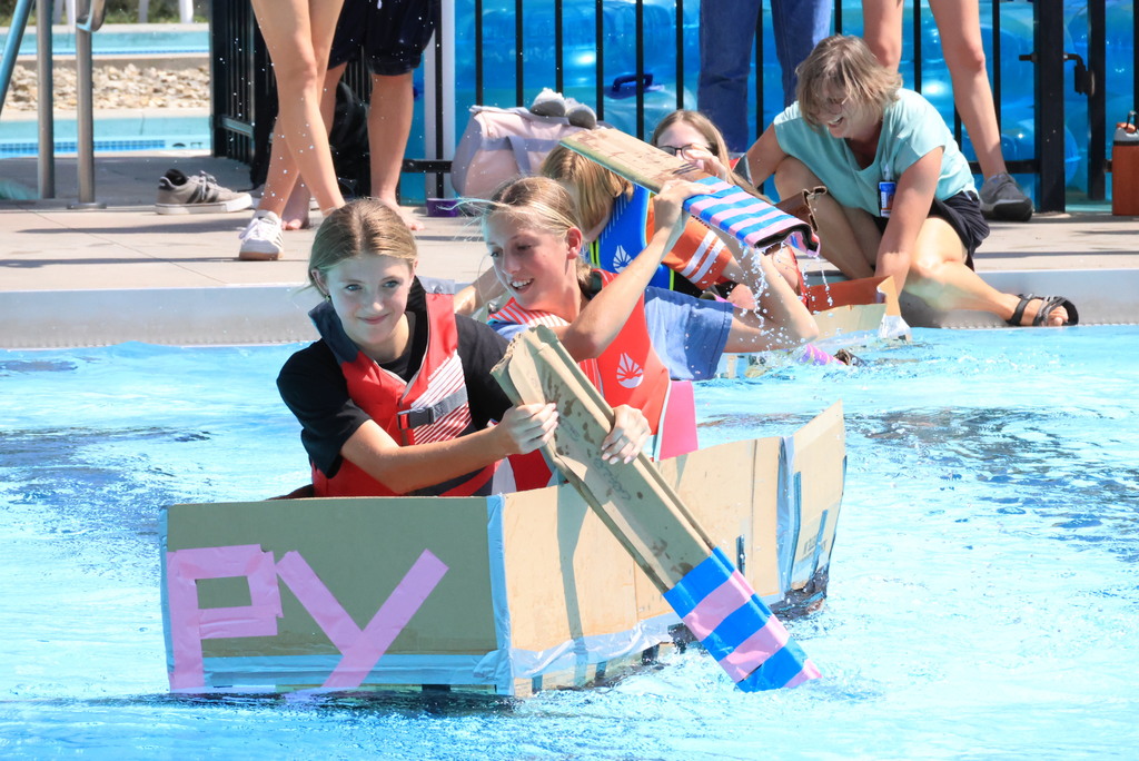 Mrs. Pfizenmaier's CCCMS STEAM class and Mr. Roberts' CCCHS science classes put their creativity, engineering skills, and teamwork to the test at the Clay Center Aquatic Pool today during their Cardboard Boat Regatta! Students designed boats using only cardboard and duct tape.