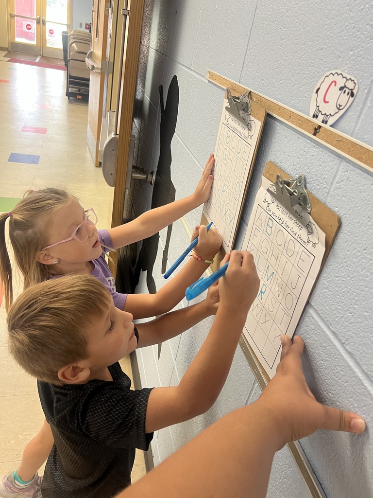 Mrs. Knitter's kidnergarten class practiced recognizing and writing letters with a Bo Peep theme.