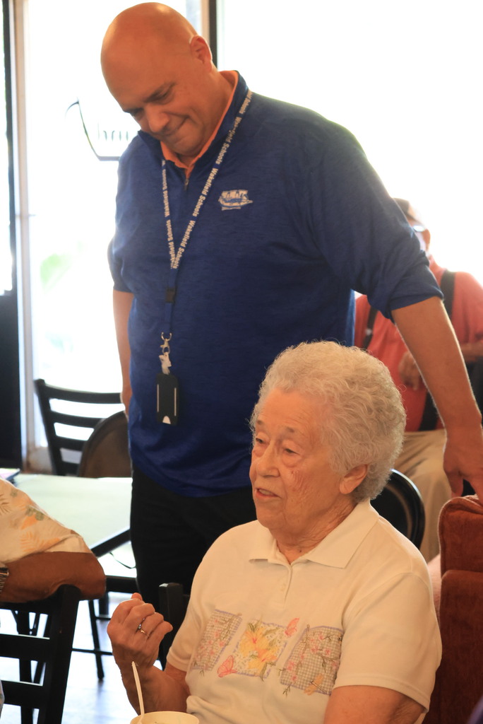 A group of Wakefield teacher retirees gathered at the Bomber Grind today to meet new principal Mr. Leis, and hear from Superintendent Brett Nelson about bond updates, enrollment figures, new hires, and more.