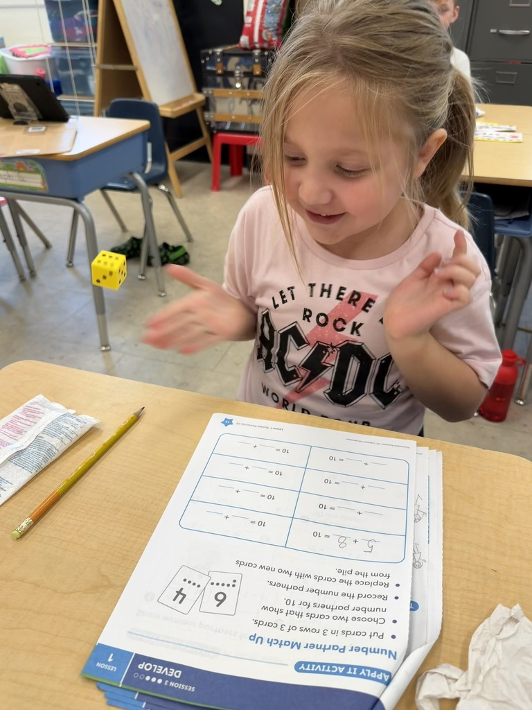 Mrs. Judy's first graders have been busy learning about "Partners to 10" in math class. In this activity, they had fun rolling a die and figuring out how many more they needed to make 10!