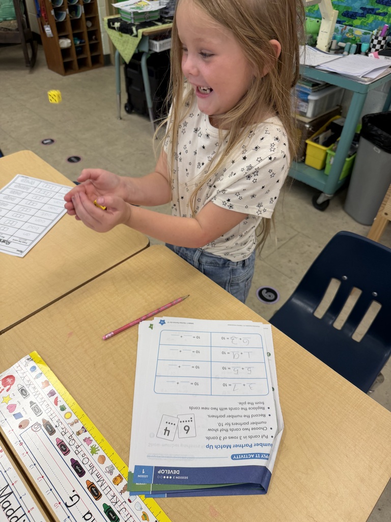 Mrs. Judy's first graders have been busy learning about "Partners to 10" in math class. In this activity, they had fun rolling a die and figuring out how many more they needed to make 10!