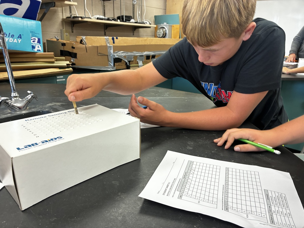 Mr. Walsh's 6th-grade science classes modeled remote sensing for resources last week, then used what they learned to extract copper from malachite ore this week.
