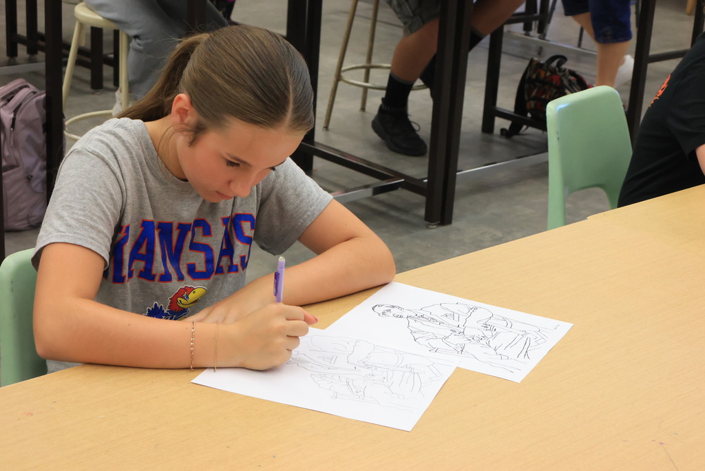 Mrs. Argo's 7th grade art class worked on contour line drawing by recreating a human drawing, only upside down. The goal is to learn to recreate lines rather than the image itself. 