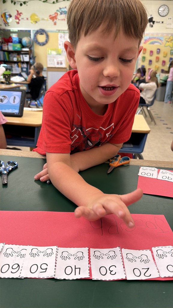 Mrs. Judy's kindergartners have been working on counting to 100 by 10s. In this activity, they practiced their cutting skills as well as ordering the numbers by 10 to 100. They are already making huge gains! #Celebrate379