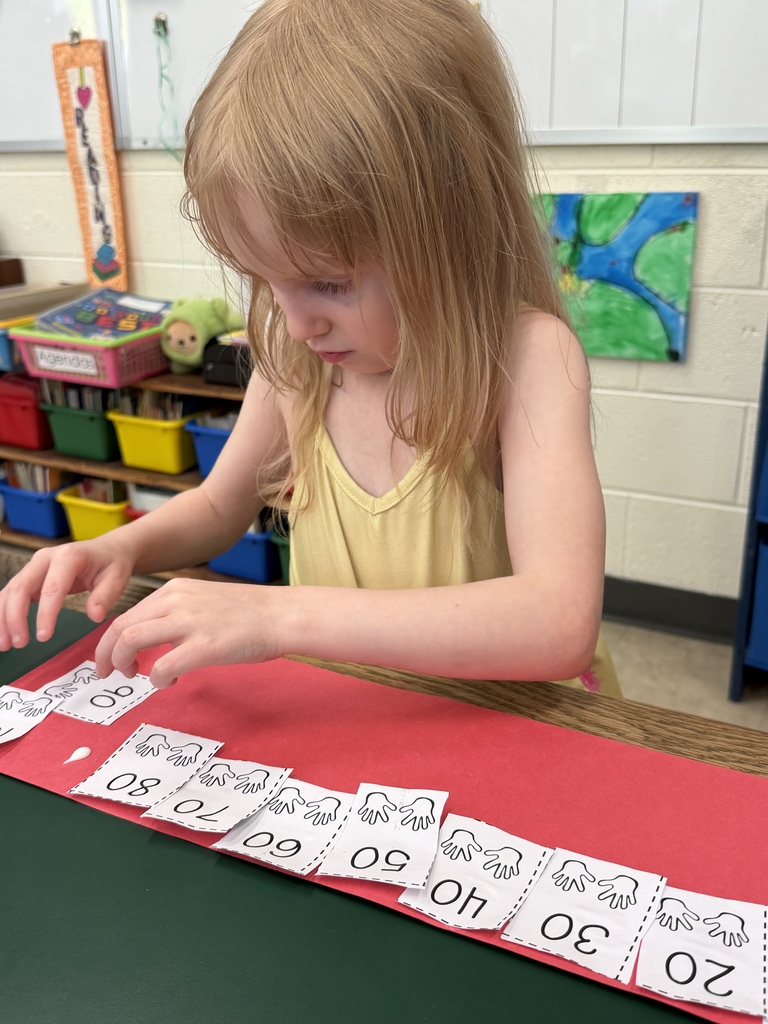 Mrs. Judy's kindergartners have been working on counting to 100 by 10s. In this activity, they practiced their cutting skills as well as ordering the numbers by 10 to 100. They are already making huge gains! #Celebrate379