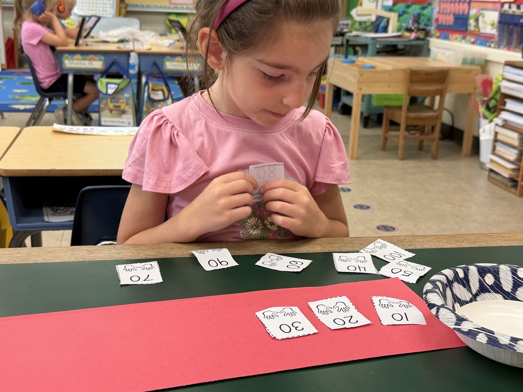 Mrs. Judy's kindergartners have been working on counting to 100 by 10s. In this activity, they practiced their cutting skills as well as ordering the numbers by 10 to 100. They are already making huge gains! #Celebrate379