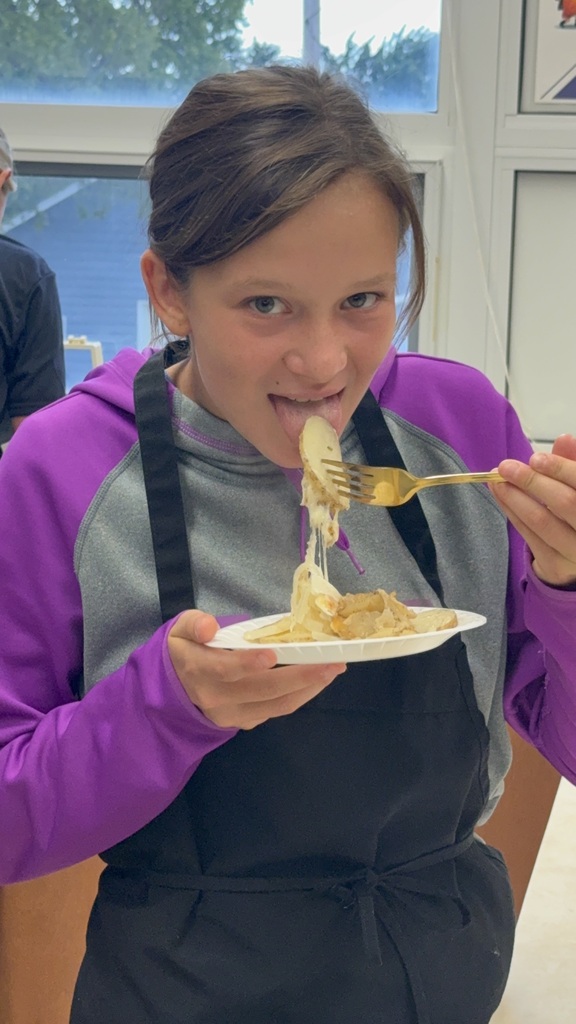 Mrs. Hughes and her culinary arts students had their first lab this week. They practiced knife skills yesterday. First, they demonstrated how to slice, dice, and julienne vegetables. Then, they took the sliced potatoes and turned them into scalloped potatoes.