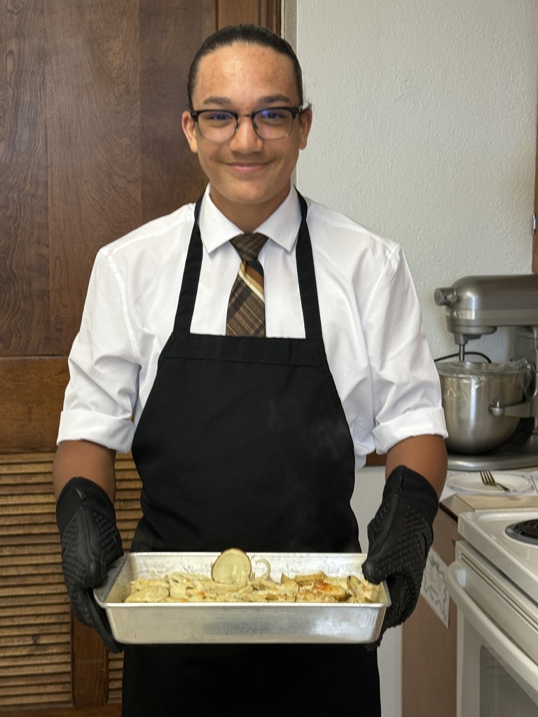 Mrs. Hughes and her culinary arts students had their first lab this week. They practiced knife skills yesterday. First, they demonstrated how to slice, dice, and julienne vegetables. Then, they took the sliced potatoes and turned them into scalloped potatoes.