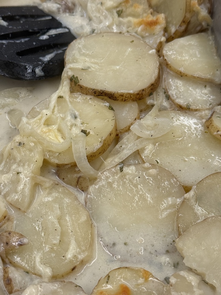 Mrs. Hughes and her culinary arts students had their first lab this week. They practiced knife skills yesterday. First, they demonstrated how to slice, dice, and julienne vegetables. Then, they took the sliced potatoes and turned them into scalloped potatoes.