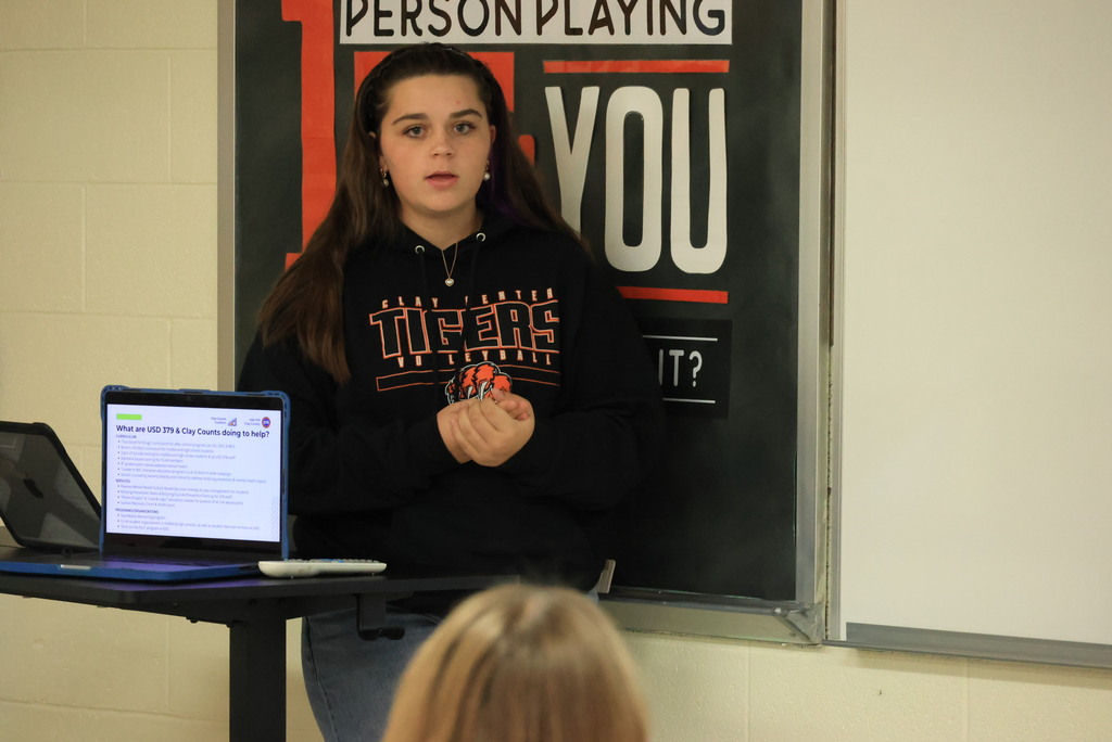 Mrs. Craig's health classes welcomed multiple guests. Clay Counts communications coordinator, Matt Weller, shared 379 and state data from the Kansas Communities That Care survey. CCCHS YLinK members Kate Larson and Alizeah Gray also shared personal experiences with mental health and how organizations like YLinK can help students learn to use their voices in a positive way.